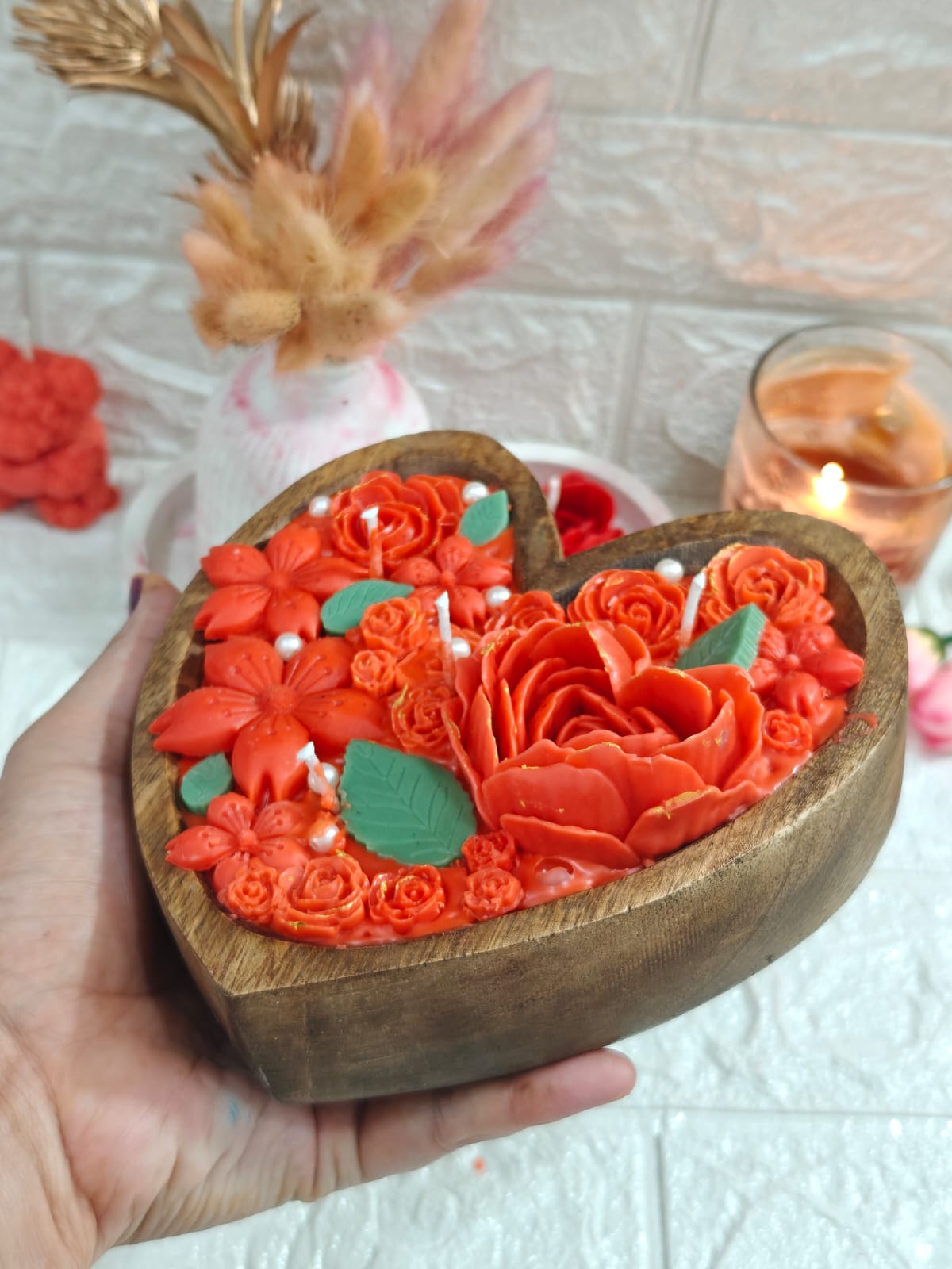 Wooden Heart Candle