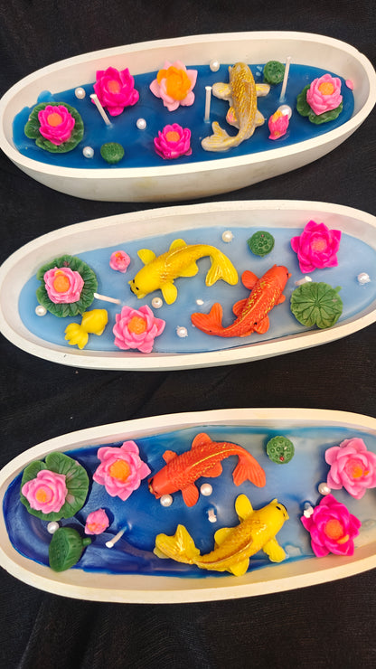 Handcrafted Koi Pond Boat Candle