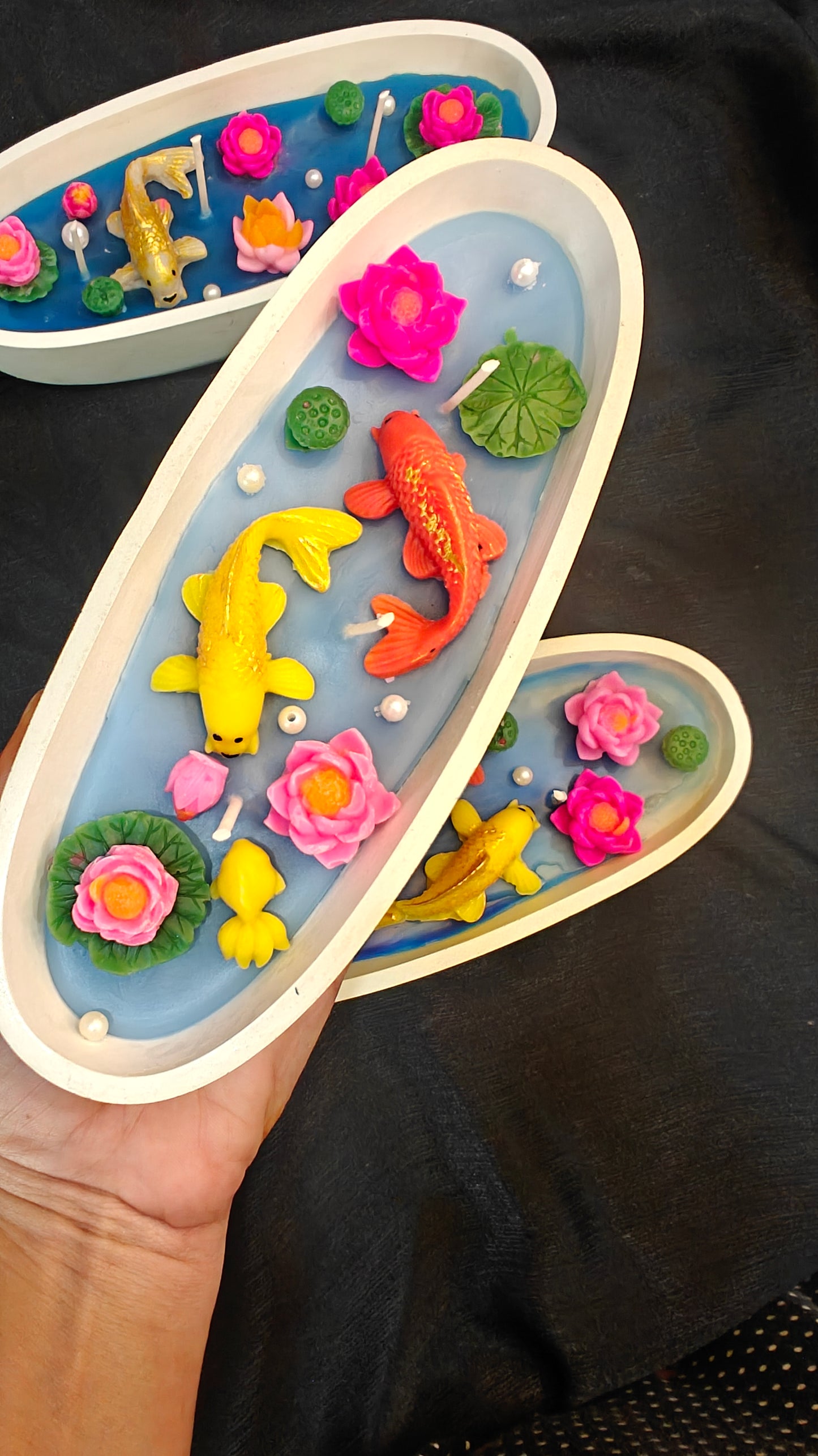 Handcrafted Koi Pond Boat Candle